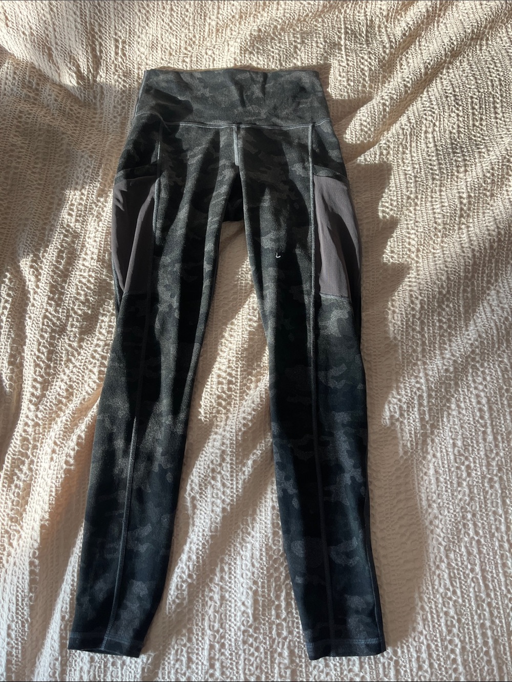 Fabletics Black Camo Kids Leggings with Side Panels